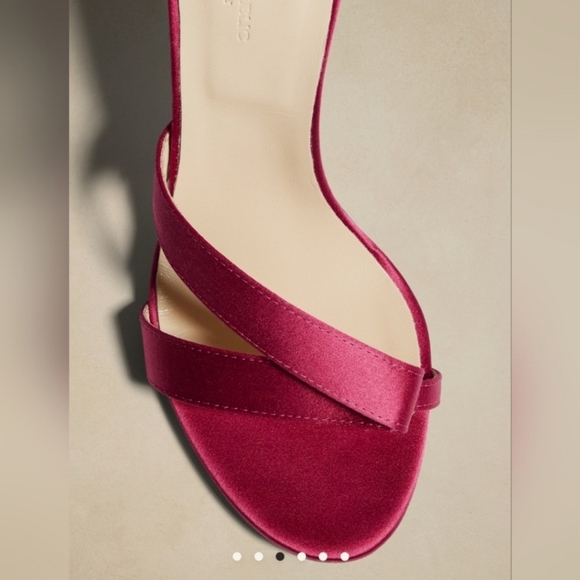 Hot Pink High Heeled Satin Sandals - Picture 2 of 6